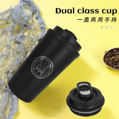 China 16oz Viable Black Matte Double Wall Vacuum Flask Insulated Stainless Steel Travel Coffee Mug Thermal Mug With Silicone Straw for sale