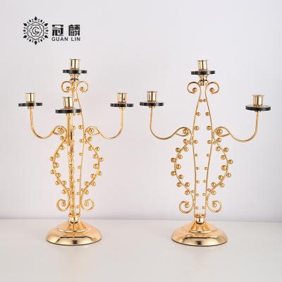 China Manufacturer Direct Sale Hotel Home Decoration Metal Candle Holder 3 Arms Gold Plated Candelabra Wedding Dinner for sale