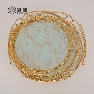 China Round Metal Gold Mirror Vanity Perfume Tray For Dresser Ornate Jewelry Stocked Organizer for sale