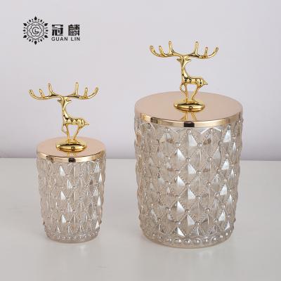 China Eco-friendly Recyclable Wholesale Custom Luxury Custom Empty Candle Jars Glass Jars Gold Candle Jar With Lid for sale