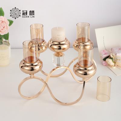 China Modern Home Gift Decoration Metal Crystal Candle Holders Glass Candle Holder Hurricane Candle Holder for sale