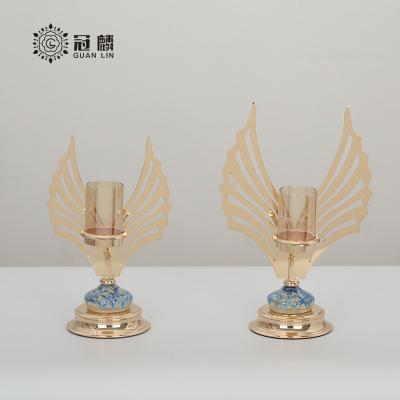 China European style cheap good quality romantic home decoration single candle glow spot gold candle holder for sale