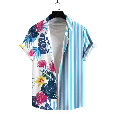 China Mens Breathable Casual Hawaiian Shirts Summer Short Sleeve Button Up Blouse Patchwork Vacation Short Sleeve Shirt for sale