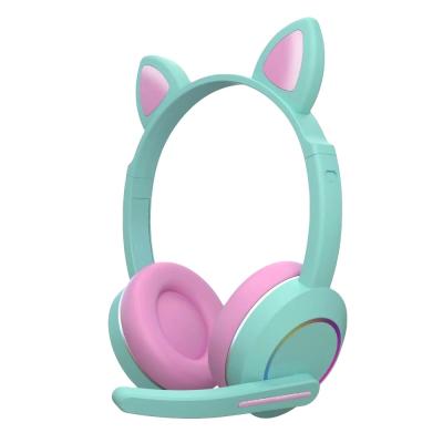 China Perfect Sound Wireless Bluetooth Earphone Student Headphone With LED With Microphone Cat Ear Headphone for sale