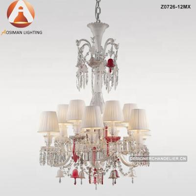 China Mid Century 12 Crystal Chandelier Lamp with White Shade for sale