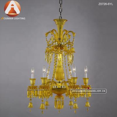 China Mid Century 6 Crystal Chandelier Light Yellow Color for sale