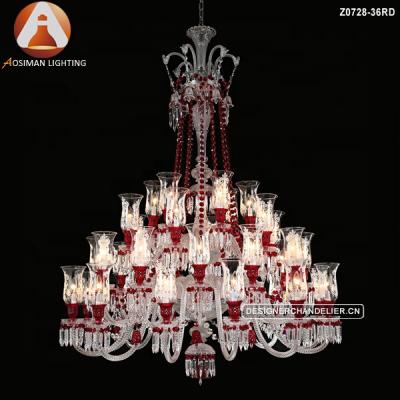 China Large modern chandeliers and pendant lights with clear and red crystal for sale