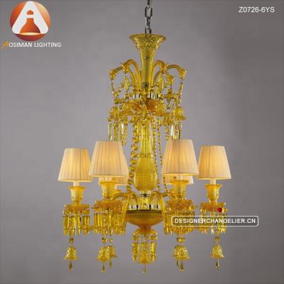 China 6 modern Crystal Chandelier light yellow with lampshade for sale