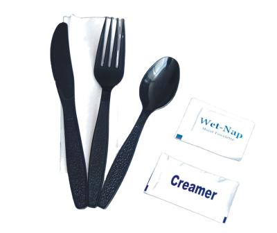 China Zhejiang Disposable Origin GMP Certified Black Plastic Disposable PS Cutlery And Dinnerware Set for sale