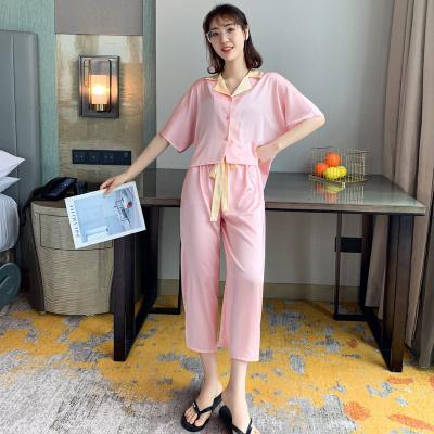 China Inspired Women Champagne Thin Style Simple Casual QUICK DRY Soft Temperament Designer Pijamas Sleep Wear Silk Set for sale