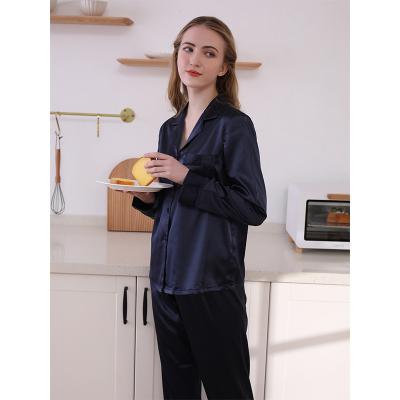 China QUICK DRY Silk Like Satin Two Piece Pajamas Long Set With Pockets, High Quality Button Up Ladies Womens Loungewear OEM for sale