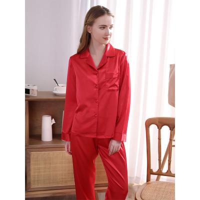 China QUICK DRY 100% silk satin long sleeve shirt and pants silk pajamas for women silk chemise sleepwear for sale