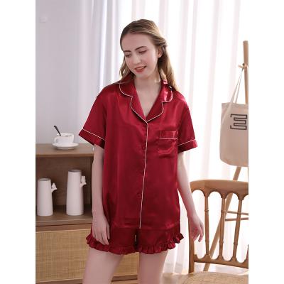 China QUICK DRY Bridal Short Sleeve Satin Sleepwear Ladies Quality Size Two Piece Pajamas Set Silk For Women for sale