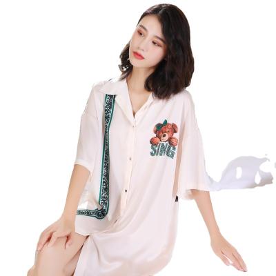 China QUICK DRY Women's Sleepwear Spring And Sleeve Summer Shorts Cartoon Printing Loose Casual Wear Girl Nightgown Pajamas for sale