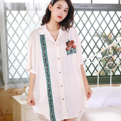 China Custom Women's QUICK DRY Women's T-Shirt Nightgown Female Home Use Short Sleeve Satin Nightgown Dress Sleep Cartoon Maiden Pajamas for sale