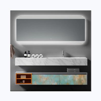 China 2022 Waterproof Stone Wall Mounted Hotel Bathroom Vanity Sintered Top Bathroom Cabinet With Smart Mirror for sale