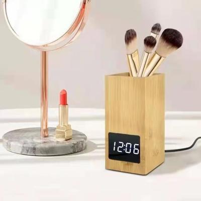 China Class New Design Students Desk Table Clocks Digital Led Voice Control Decorative Pen Holder Alarm Clock With Pen Holder for sale