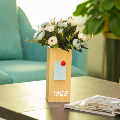 China Home Alarm Clock Stationery Vase Flower Calendars Decoration Digital Wood Desk Clocks Electronic LED Digital Display for sale