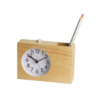 China LUMINOVA Wooden Square Shape Pointer Nap Desk Table Clock With Pen Holder For Children for sale