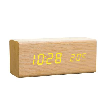 China Calendars Factory Price USB Temperature Solid Wood Digital Alarm Clock With LED Light for sale