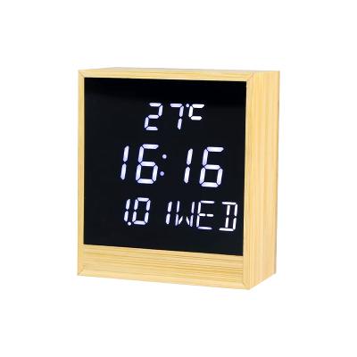 China Cheap High Quality Calendars Digital Table Alarm Clock Led To Display Bamboo Clocks For Gifts Or Decoration for sale