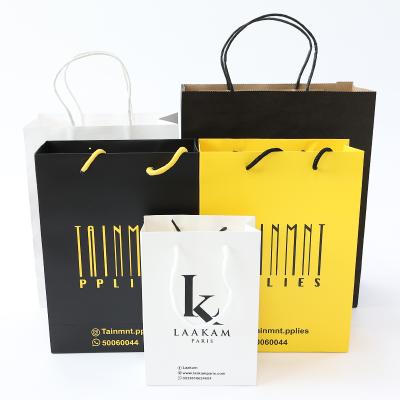 China Large Capacity Biodegradable Length Handle Hand Seal Paper Branded Treat Bags Black With Logo Print for sale