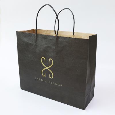 China Hot Selling Biodegradable Durable Custom Kraft Paper Black Printed Gift Paper Packaging Bags With Your Own Logo for sale