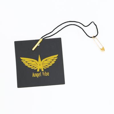 China Custom Recyled Garment Accessories High End Logo Gold Foil Clothing Hang Tags With Pin String for sale