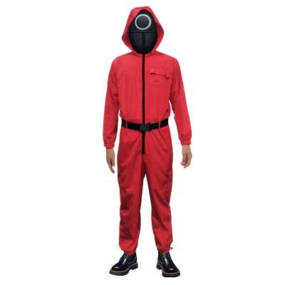 China Polyester Squid Game Costume Mask Cosplay Overalls With Hood Mask Fashion Squid Game Halloween Costume 2021 Hot South Korea Outfit for sale