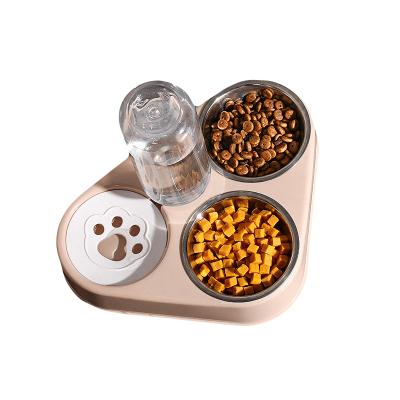 China 500ML Stainless Steel Double 3 Bowls Dog Driver Bowl Dog Automatic Water Bottle Cat Automatic Drinking Bowl for sale