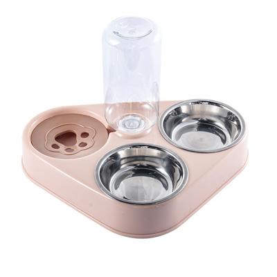 China Automatic 3 In 1 Stainless Steel 500ML Dog Cat Food 3 Wheels Automatic Drinking Bowl for sale