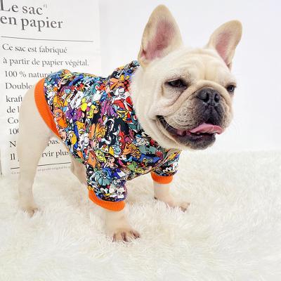 China Sustainable Pet Cartoon Clothes Fat Dog Pug Bulldog Short Hooded Sweater Fat Dog Clothes Cardigan Jacket for sale