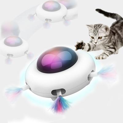 China Hot Selling Feather Puzzle Cat Toys Interactive Electric Crazy Automatic Steering Viable Led Cat Pet Intelligent Toy for sale