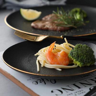 China Factory Sustainable Wholesale Frosted Plate Household Ceramic Steak Dish for sale