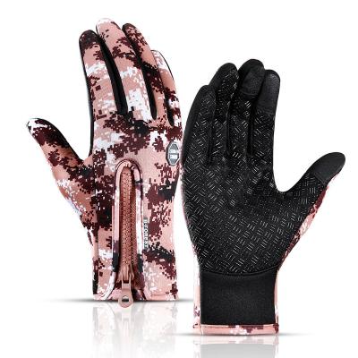 China Full Finger Flocking Wholesale Warm Touch Screen With Thick Non-slip Fleece Outdoor Sports Winter Ski Gloves for sale