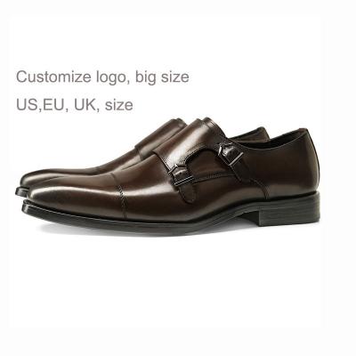 China Italian Genuine Leather Formal Monk Shoes Handcrafted Men's Dress Double Flat Strap For Men's Custom Shoes With Logo Branding for sale