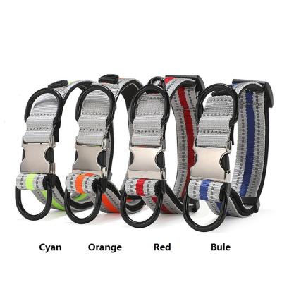 China Reflective Dog Collar Pet Cat Collar Laser Lettering Metal Buckle Traction Rope Nylon Stain Explosion Viable for sale