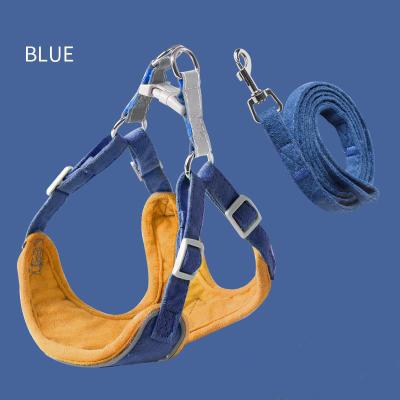 China Reflective Reflective Pet Harness With Leash Adjustable Suede Fabric Dog Harness for sale