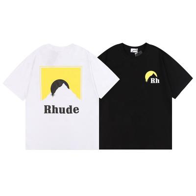 China Classic Niche High Street Rhude Sunset Breathable Theme Printed High Street Loose Shoulder Short Sleeve T-Shirts For Men And Women for sale