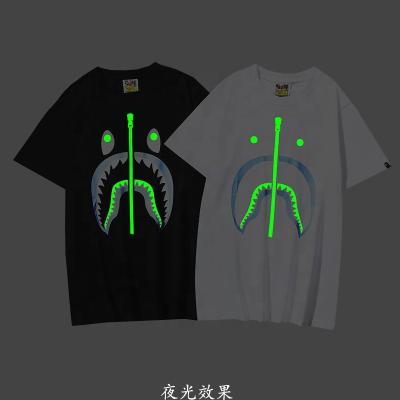 China Fashion Japanese Brand Bape Shark Printing Luminous 100 Cotton Men's Short Sleeve Stain Breathable Summer Casual Hip-hop Couples T-shirt for sale