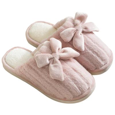 China Light Weight Popular Design Bow Wholesale  Non-Slip  Casual Fur Fluffy Slippers For Couples style for sale