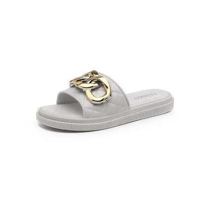 China Anti-slip New Women's hot sell slippers with gold chain Indoor Home Summer Beach Outdoor Slides for sale