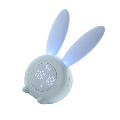 China Antique Style Lovely Rechargable Rabbit Silicone Bedside Sunrise Wake Up Digital Light Kids Funny Table LED Alarm Clock For Kids for sale