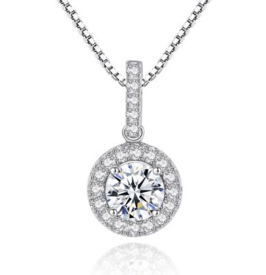 China Fashion Platinum Plated Women's Necklace Imitate Luxury Round Colorful Gemstone Diamond Silver Plated Copper Moissanite Pendant Necklace for sale