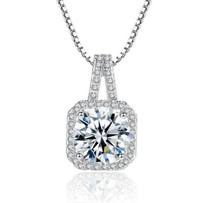 China Moissanite Silver Brass Necklace Chain Fashion Short Box Square Pendant Necklace for sale