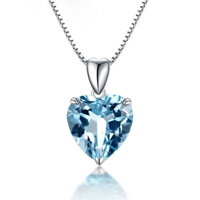 China Fashion Women Fashion Box Chain Sterling Silver Heart Blue Topaz Necklace Jewelry 925 Crystal Necklaces for sale