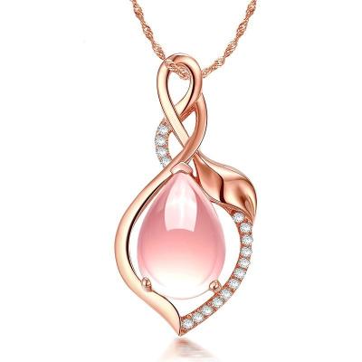 China Fashion Korean Pink Crystal Necklace Natural Hibiscus Topaz Pendant Necklace For Women for sale