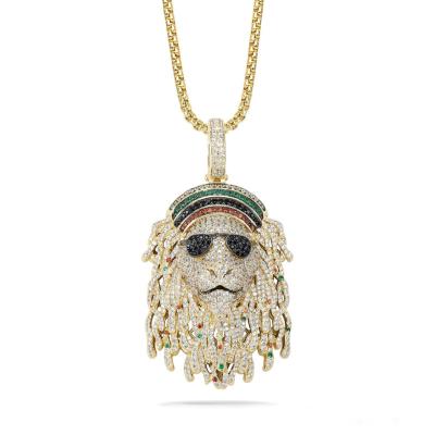 China Custom wholesale creative gold-plated zircon necklace jewelry pendant European and American environmental friendly hip-hop lion head personality K for sale