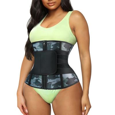 China Women Antibacterial Body Shaper Two Belts Support Neoprene Weight Loss Back Sauna Sweat Corset Belt Waist Trainer for sale