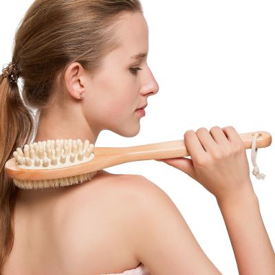 China Long Handle 37cm Long Bath Massage Brush Double Sided Shower Brush Long Wooden Handle Scrub Bath Brush for sale